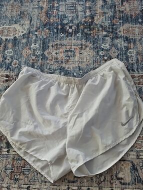 Nike Women's White Lightweight Running Shorts with Silver Swoosh
